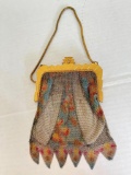 Art Deco Style Metal Mesh Purse with Mirror, The interior material has some damage