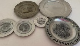 Group of Pewter, Decorative Plates as Pictured, From 4 1/2