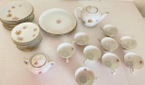 Set of Royal Ming China, Teapot, Sugar Bowl, 9 Cups, 11 Salad Plates, 12 Saucers and 3 Plates