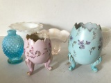 Group of Milk Glass and Hand Painted Porcelain Eggs