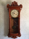 Ornate Wood Wall Clock with Key