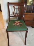 Antique Lyre Needlepoint Side Chair