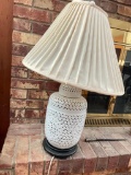 Vintage Porcelain w/Wood Base Lamp w/Shade