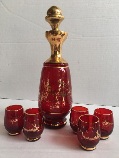 Vintage Egerman Decanter and Glasses