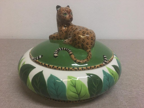 Hand Painted Cover Tureen w/Leopard Detail "Jungle Jubilee" by Lynn Chase