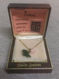 Jade & Coral Elephant Necklace