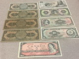 Small Group of Mexican Currency and Canadian Two Dollar Bill