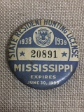 Vintage 1938-1939 Mississippi Hunting License Badge