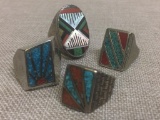 Group of Four Men's Southwest Inlay Rings