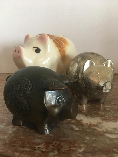 Group of Ceramic and Metal Piggy Banks