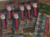 Group of Santa Pez Dispensers and Christmas Theme Pencils New in Package