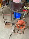 Metal 2 Wheel Dolly and Electric Cord on Hose Reel