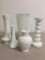 Group of Milk Glass Vases and Candle Holder