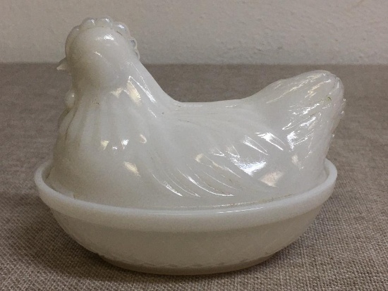 Small Vintage Milk Glass Hen on a Nest