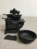 Miniature Vintage Cast Iron Queen Stove and Pieces