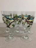 Set of Five Hand Painted Blue Bird Drinking Glasses