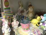 Misc Easter Lot Incl Ceramic Rabbits, Dolls and More