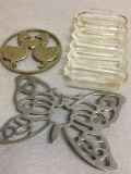 Two Trivets and Glass Corn Holder