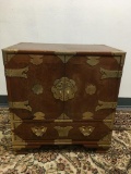 Vintage Oriental Style Wood Chest w/Brass Accents