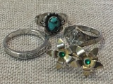 Group of Three Sterling Silver Rings and Earrings Total Weight is .40 oz