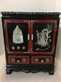 Oriental Style Black Lacquer with Mother of Pearl Accents Jewelry Box