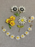 Group of Floral Brooches, Bracelet and Earrings