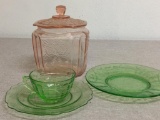 Depression Glass Jar, Plates and Cup