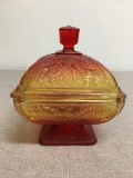 Raised Red and Yellow Ombre Glass Candy Dish