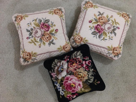 Group of Three Decorative Needlepoint Pillows