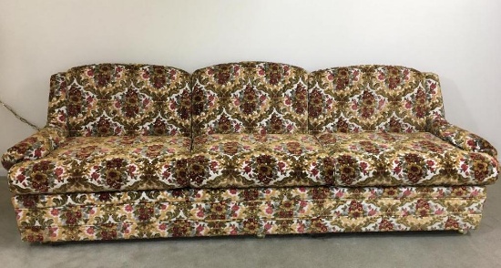 Vintage Custom Raised Tapestry Floral Sofa on Casters