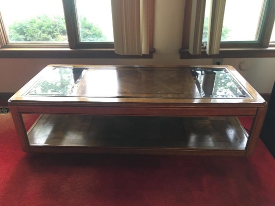 Vintage Wood and Glass Top Coffee Table