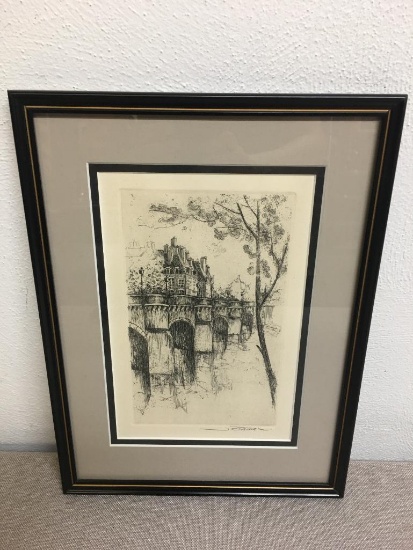 Framed Original Signed Sketch "Paris Bridge" 1984