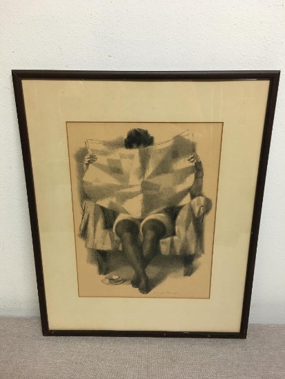 Framed Signed Original Lithograph Limited Edition "Coffee" by Joseph Hirsch