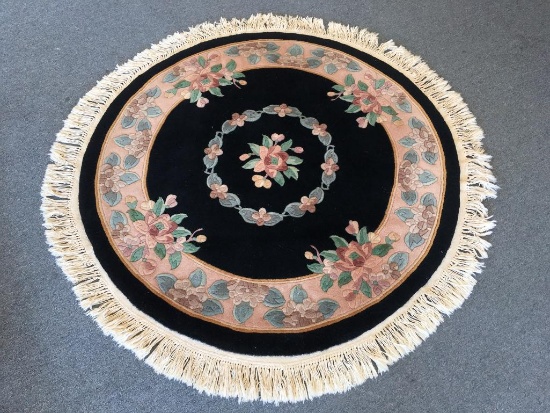 Round Wool Floral Oriental Area Rug