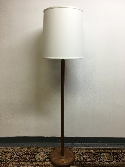 Mid Century Floor Lamp w/Wood Inlay Base