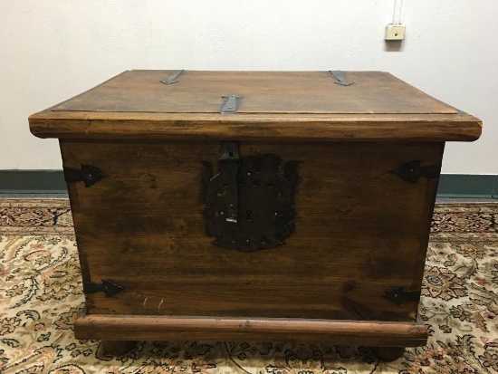 Wood Trunk w/Decorative Wrought Iron Detail