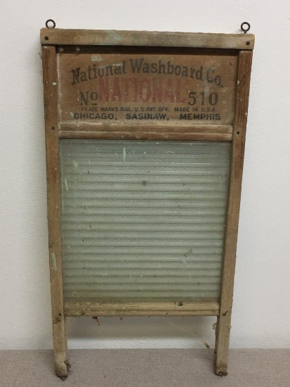 Antique National Washboard Co Chicago IL Glass Washboard