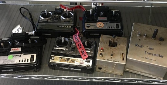 Shelf Lot of Remote Car Controllers and Parts