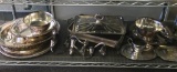 Shelf Lot of Silver Plate Serving Ware