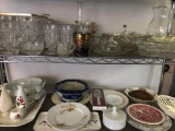 Two Shelf Lot of Clear Glass and Porcelain Items