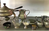 Misc Shelf Lot of Silverplate and Pewter Items