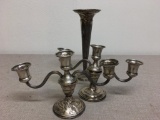 Five Piece Weighted Sterling Candle Holders and Vase