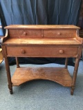 Antique Wood Side Table w/Three Drawers