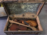 Antique Travel Chest w/Violin and Guitar Parts