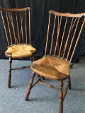 Pair of Vintage Windsor Back Rush Seat Chairs