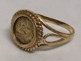 Ladies 10K Gold Panda Coin Ring Weight .07 oz