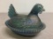 Vintage Blue Carnival Glass Hen on a Nest Candy Dish