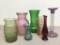 Misc Lot of Colored Glass Vases and Candle Holders