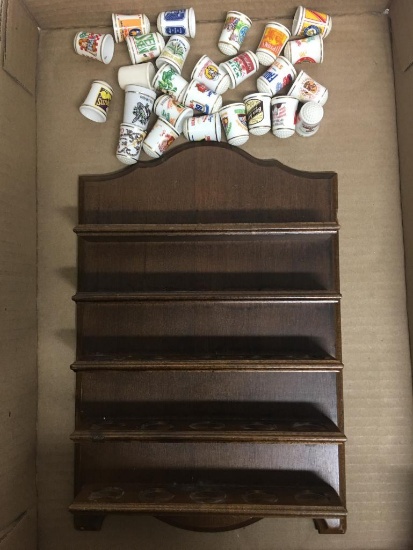 Porcelain Thimble Collection w/Wood Shelf