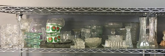 Shelf Lot of Misc Clear Glass Items